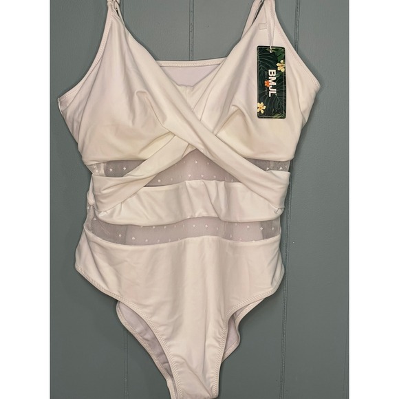 BMJL Womens White Twist Front Mesh One Piece Swimsuit Size L - Picture 3 of 4
